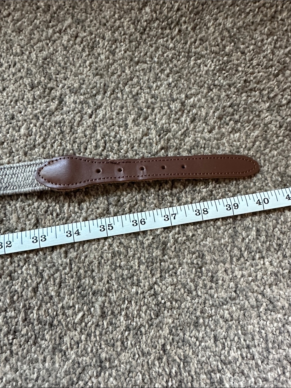 Men's Woven Canvas Belt with Brown Leather Trim - Taupe - Picture 3 of 3